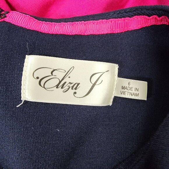 Eliza J Dress Size 6 Blue Pink Color Block Fit And Flare A Line Pockets Knee - Picture 9 of 12